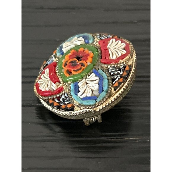 VTG Italian Micro Mosaic Floral Brooch Pin Colorful Intricate Design Italy Art - Picture 2 of 7